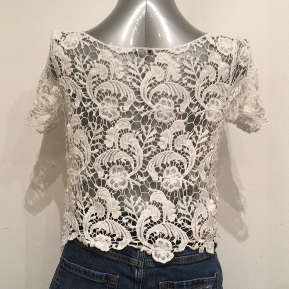 Bundle/241 White Lace Crop Top & Sheer Blouse - Picture 2 of 4